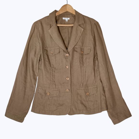 VTG French 100% Linen Blazer Women's L Lagenlook Minimalist Casual Un Deux Trois - Picture 1 of 8
